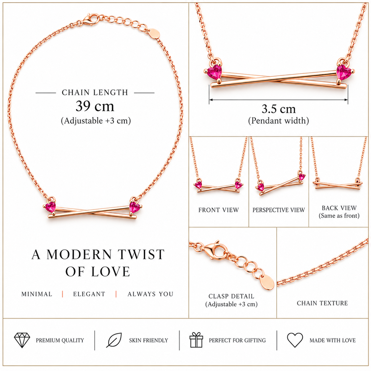 Double Heart Love Pendant Necklace