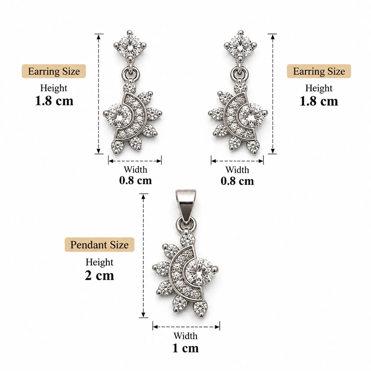 Silver Half Sun Pendant Set