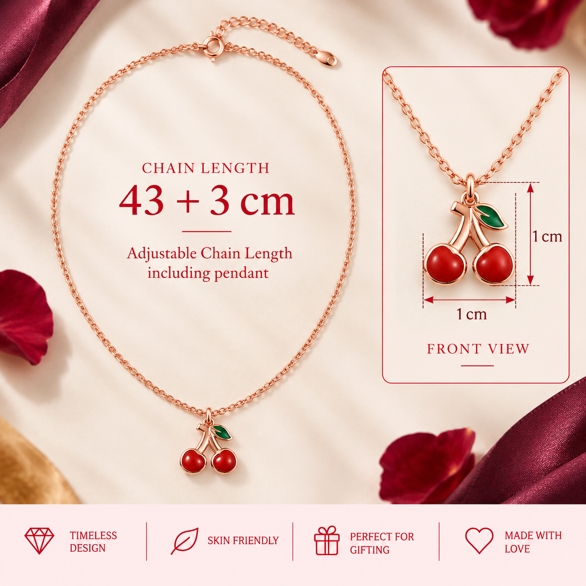 Rose Gold Cherry Charm Necklace
