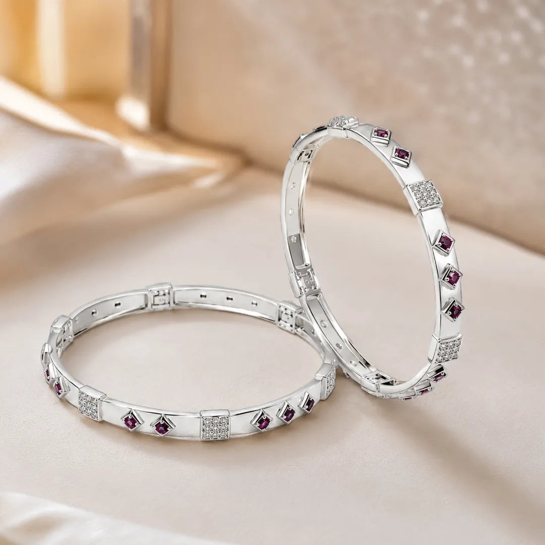 Twinklitz Sterling Silver Broad Pink Stone Baby Bangles