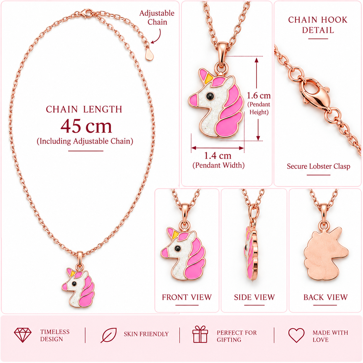 Pink Unicorn Pendant Necklace