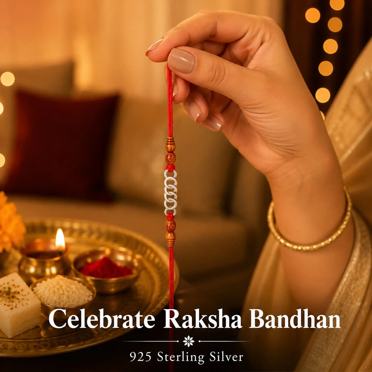 Twinklitz Linked Circle 925 Sterling Silver Rakhi