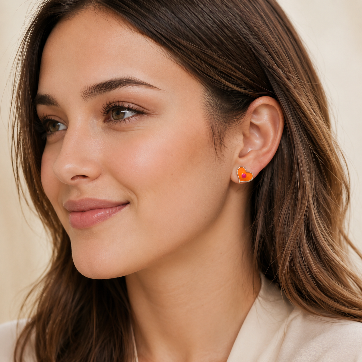 Orange Heart Stud Earrings