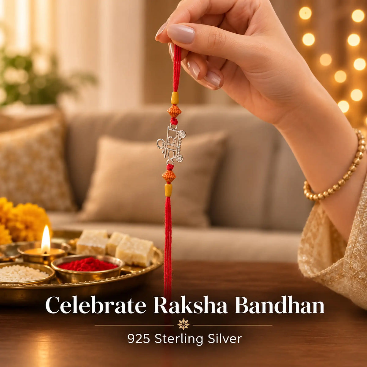 Twinklitz Traditional Veera Sterling Silver Rakhi