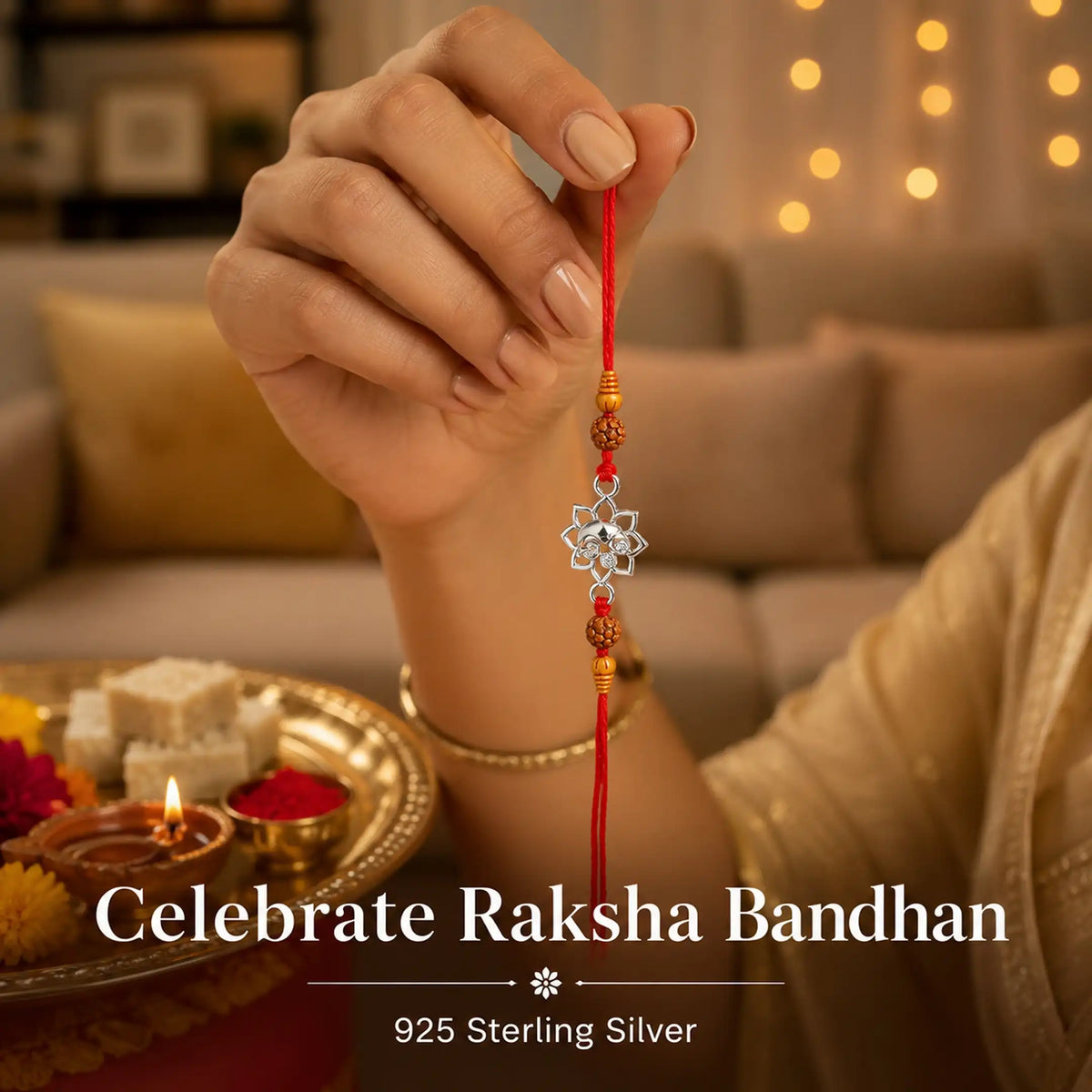 Twinklitz Lotus Ganpati Sterling Silver Rakhi