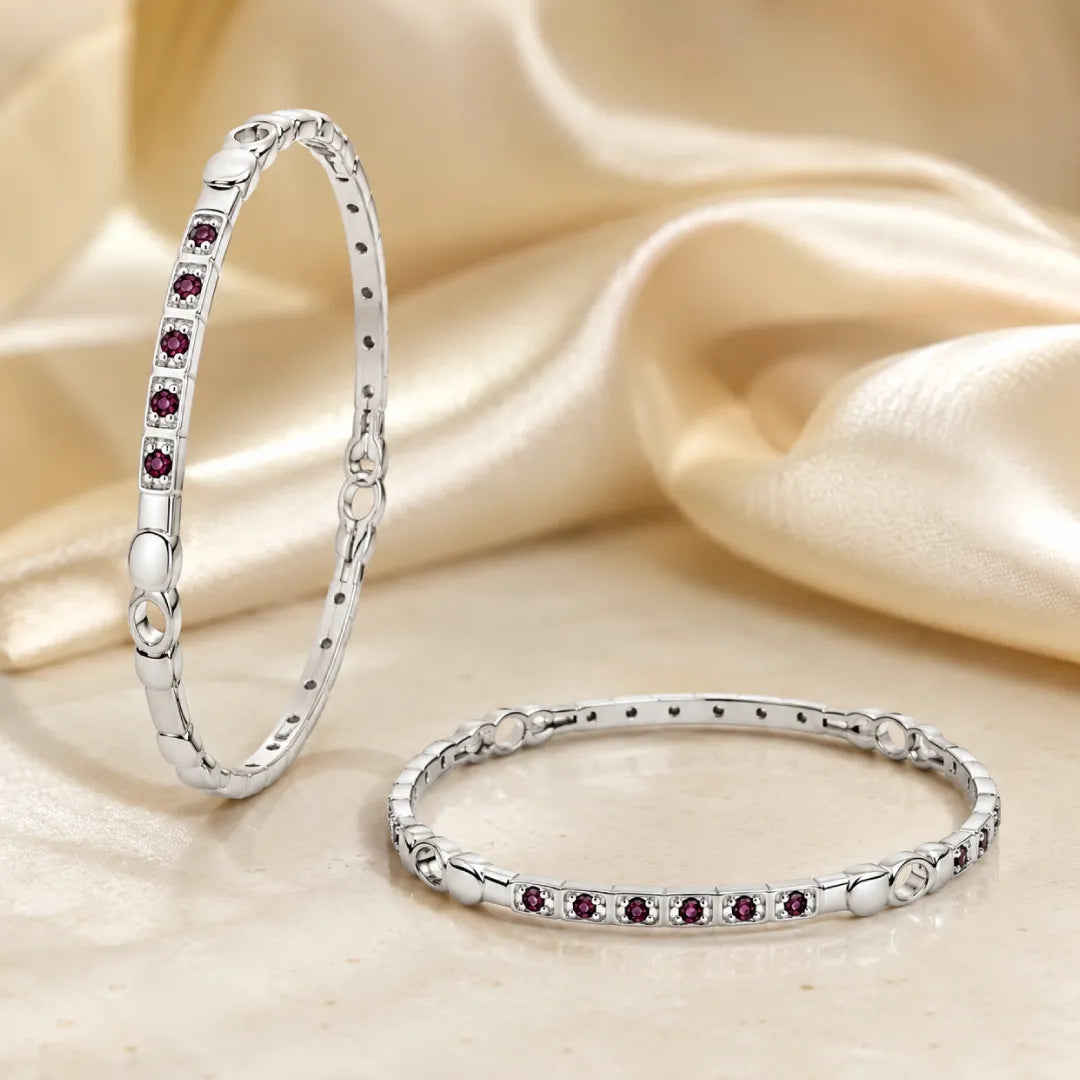 Twinklitz Sterling Silver Oval Pink Stone Baby Bangles