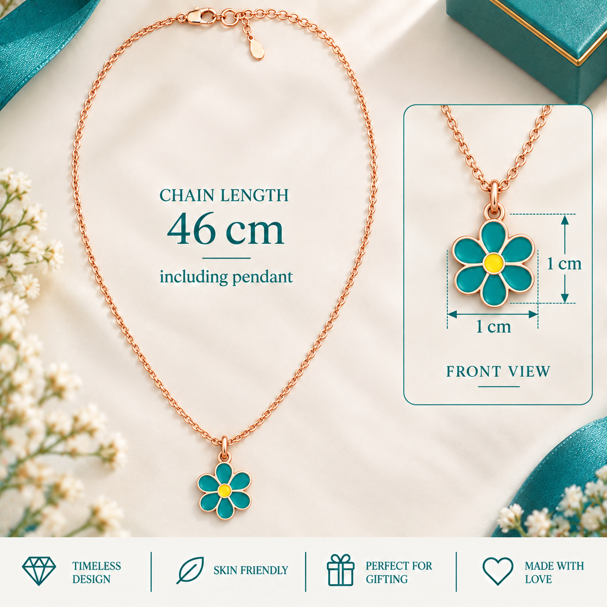 Teal Blossom Charm Necklace