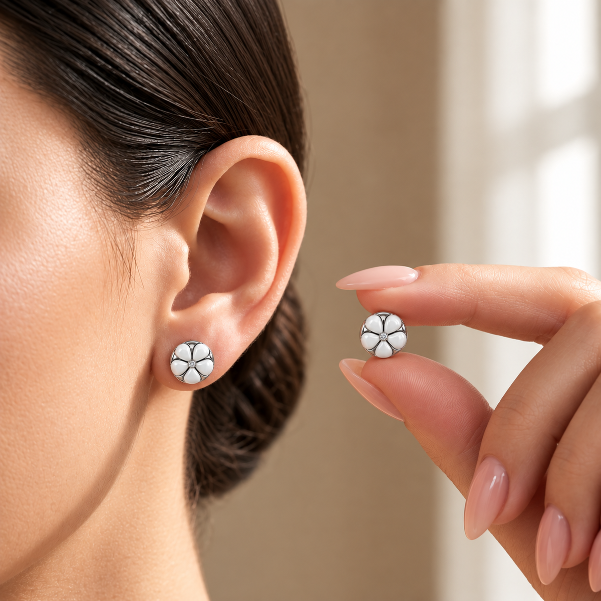 Pearl White Blossom Stud Earrings