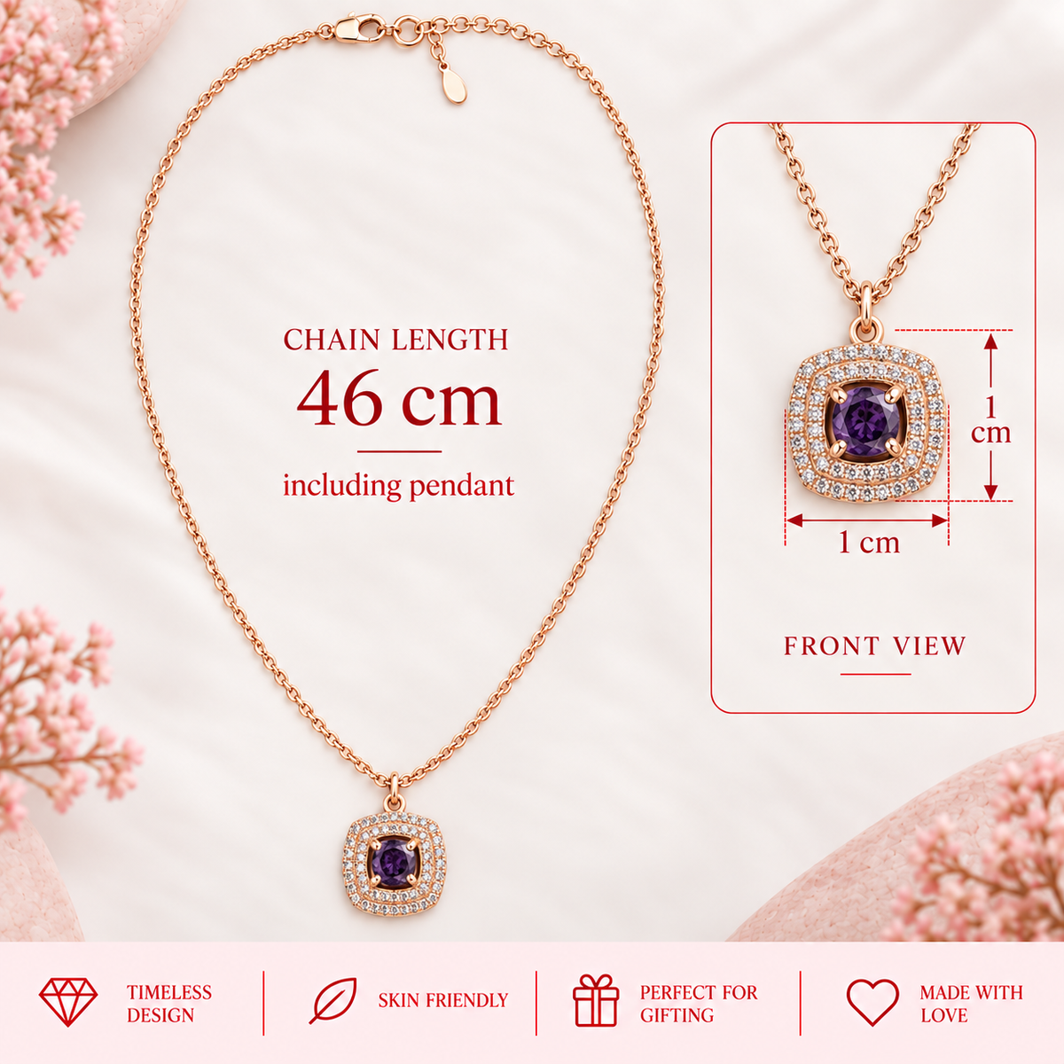 Purple Cushion Pendant Necklace