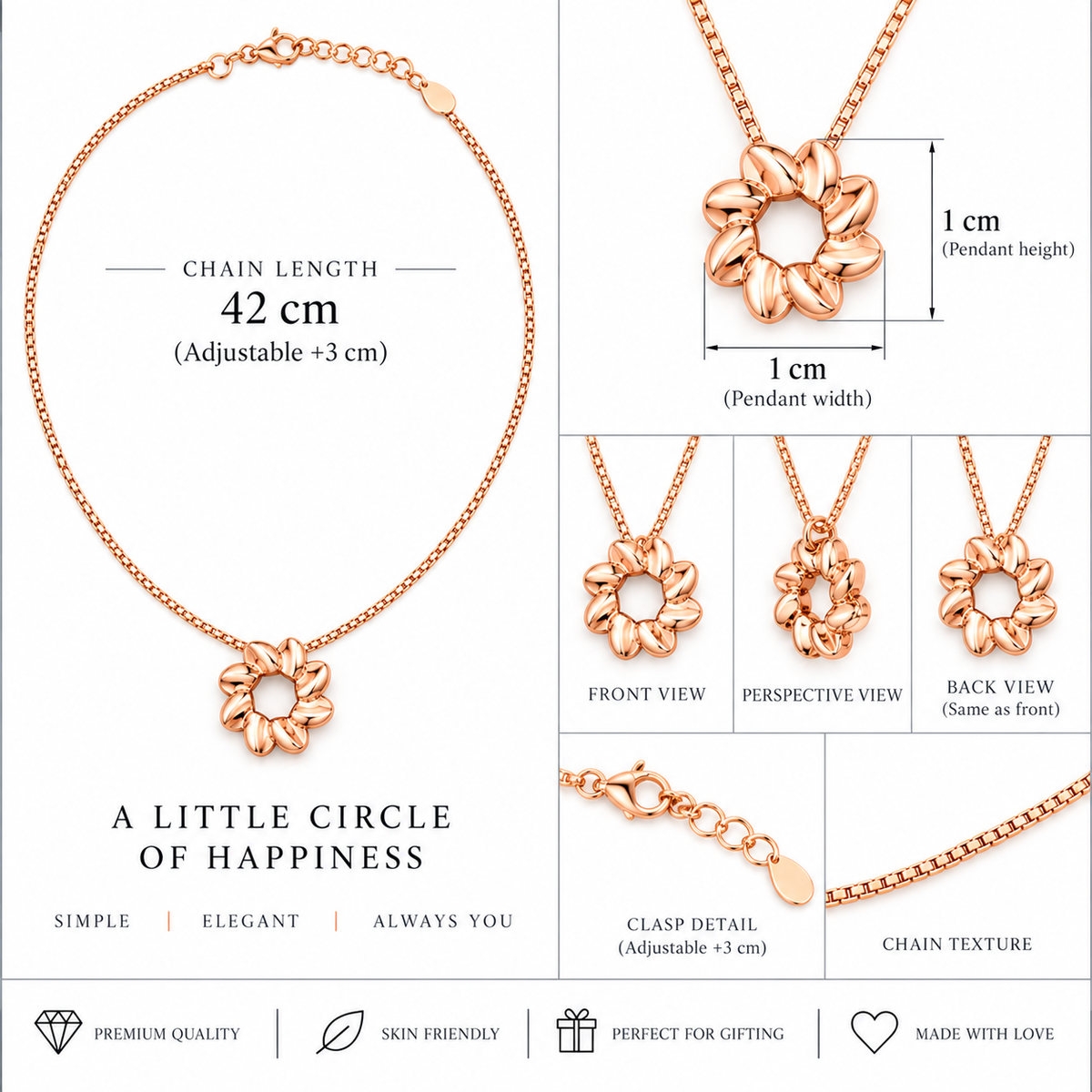 Rose Gold Petal Circle Pendant Necklace