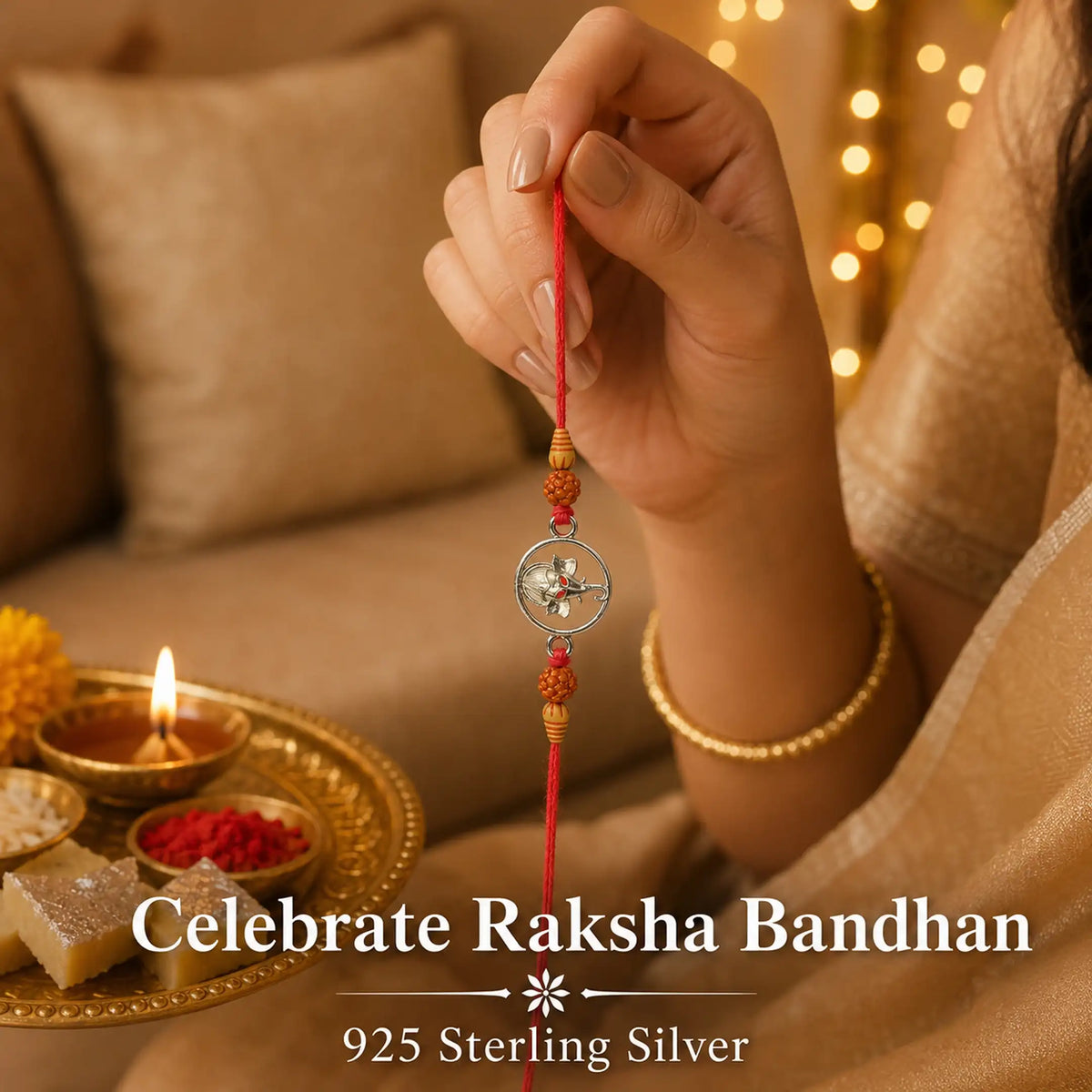 Twinklitz Sterling Silver Red Eyed Ganesha Rakhi