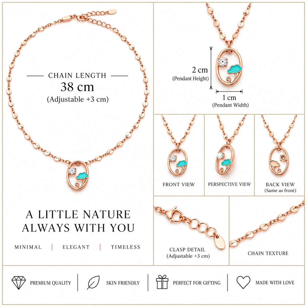 Rose Gold Turquoise Tree Pendant Necklace