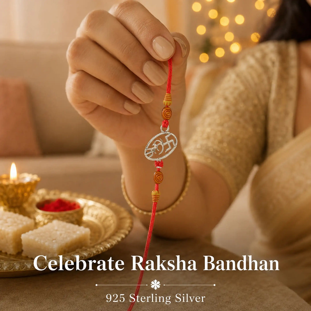 Twinklitz Swastik Om Sterling 92.5 Silver Rakhi