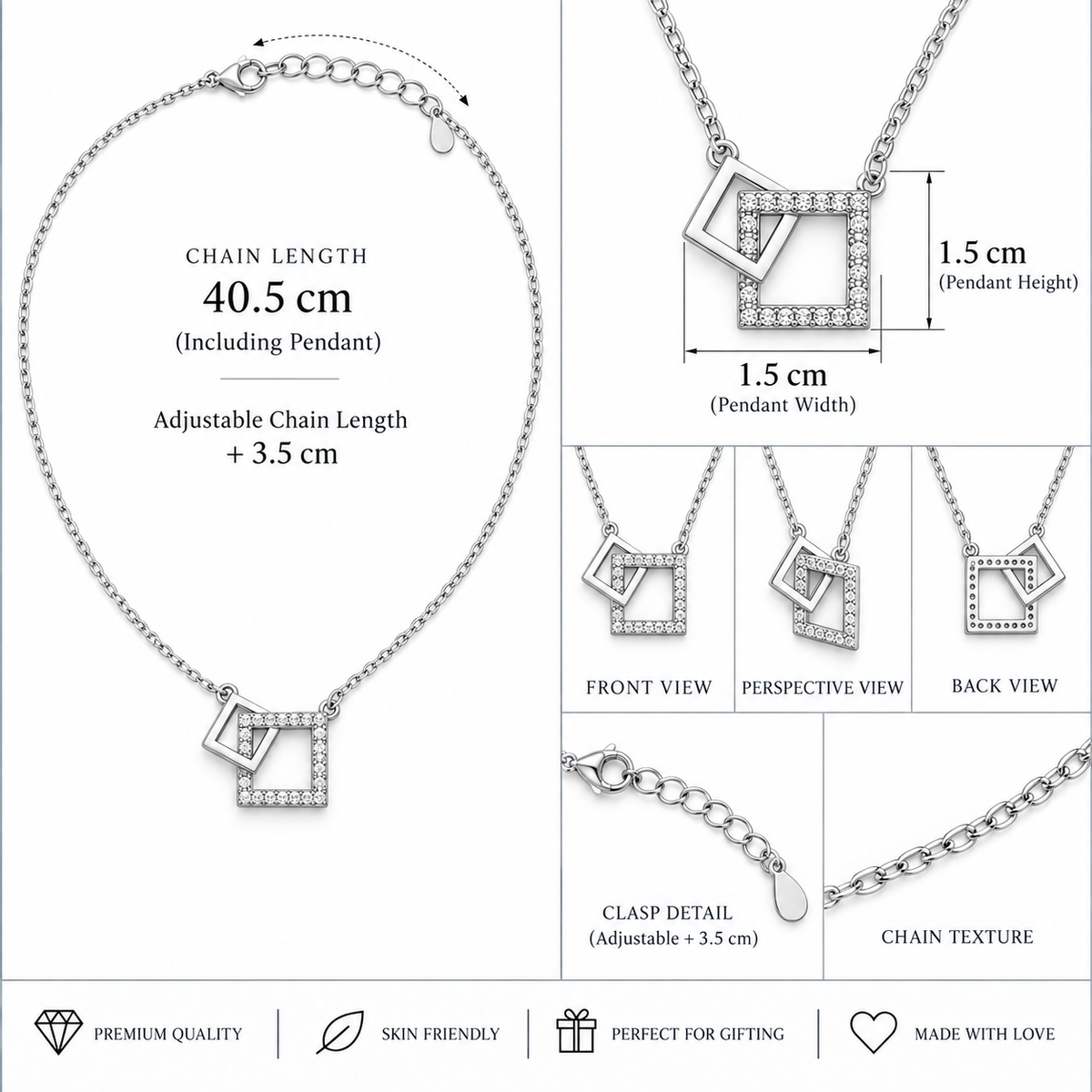 Silver Double Square Necklace