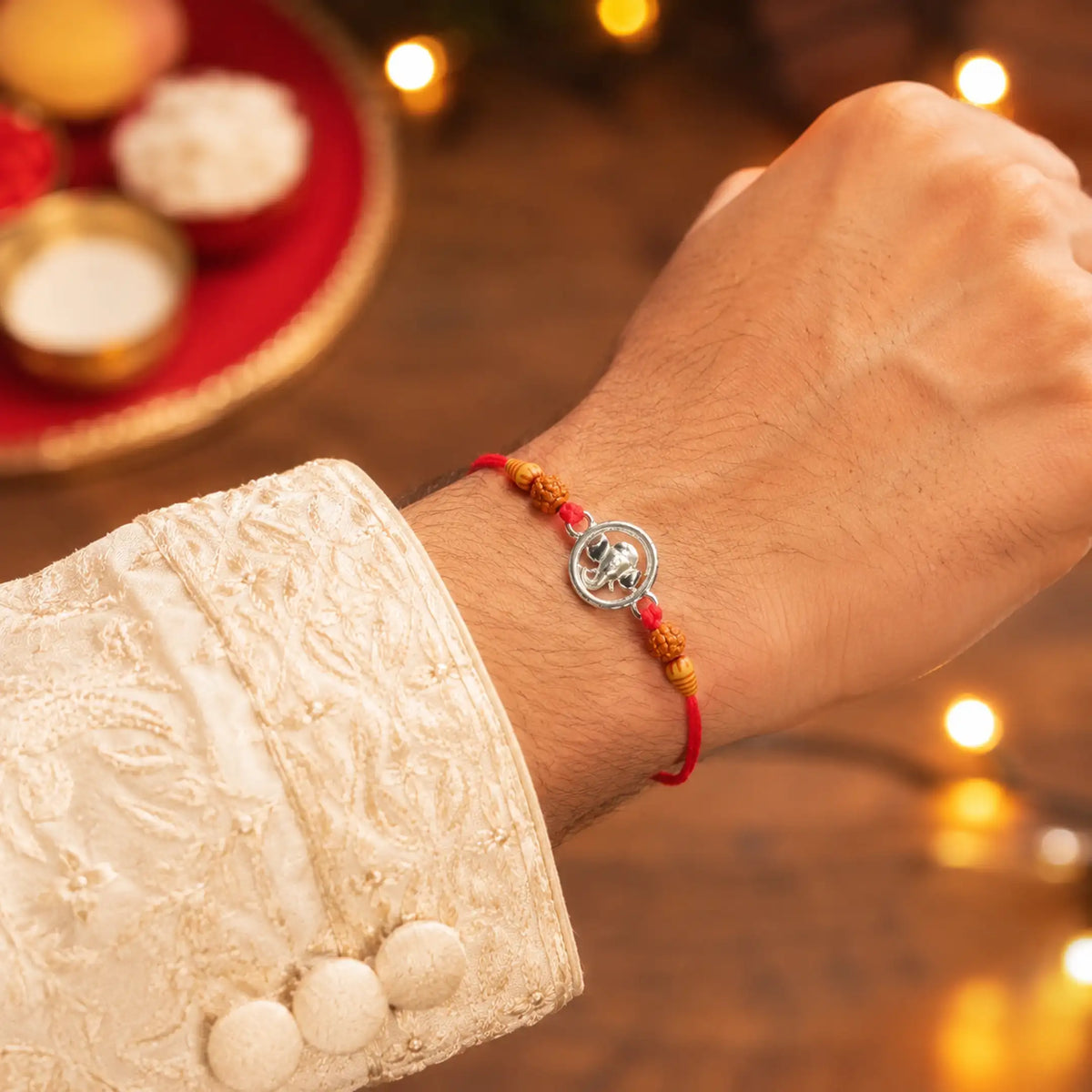 Twinklitz Ganpati Rudraksha Sterling Silver Rakhi