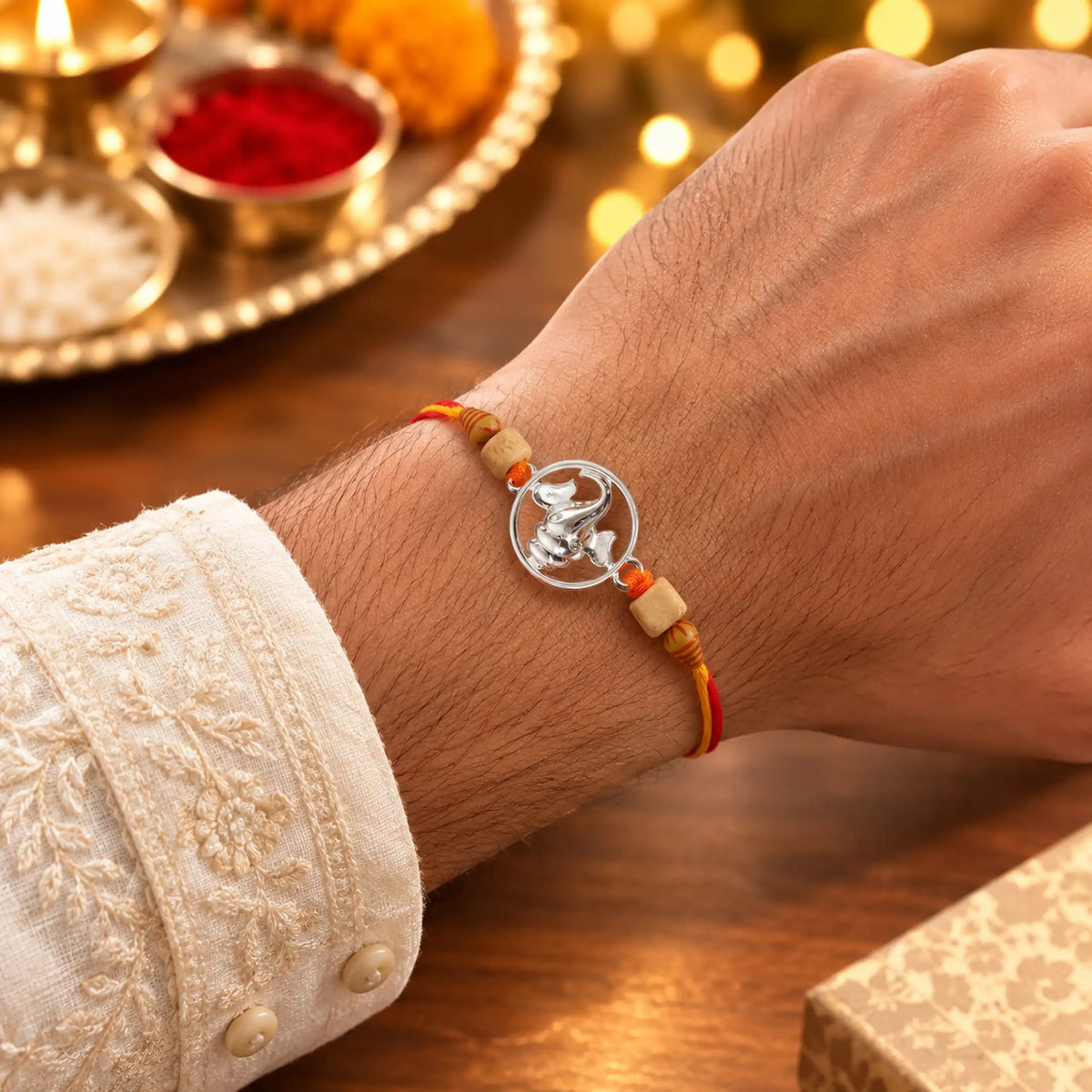 Twinklitz Premium 925 Sterling Silver Circular Ganesha Rakhi