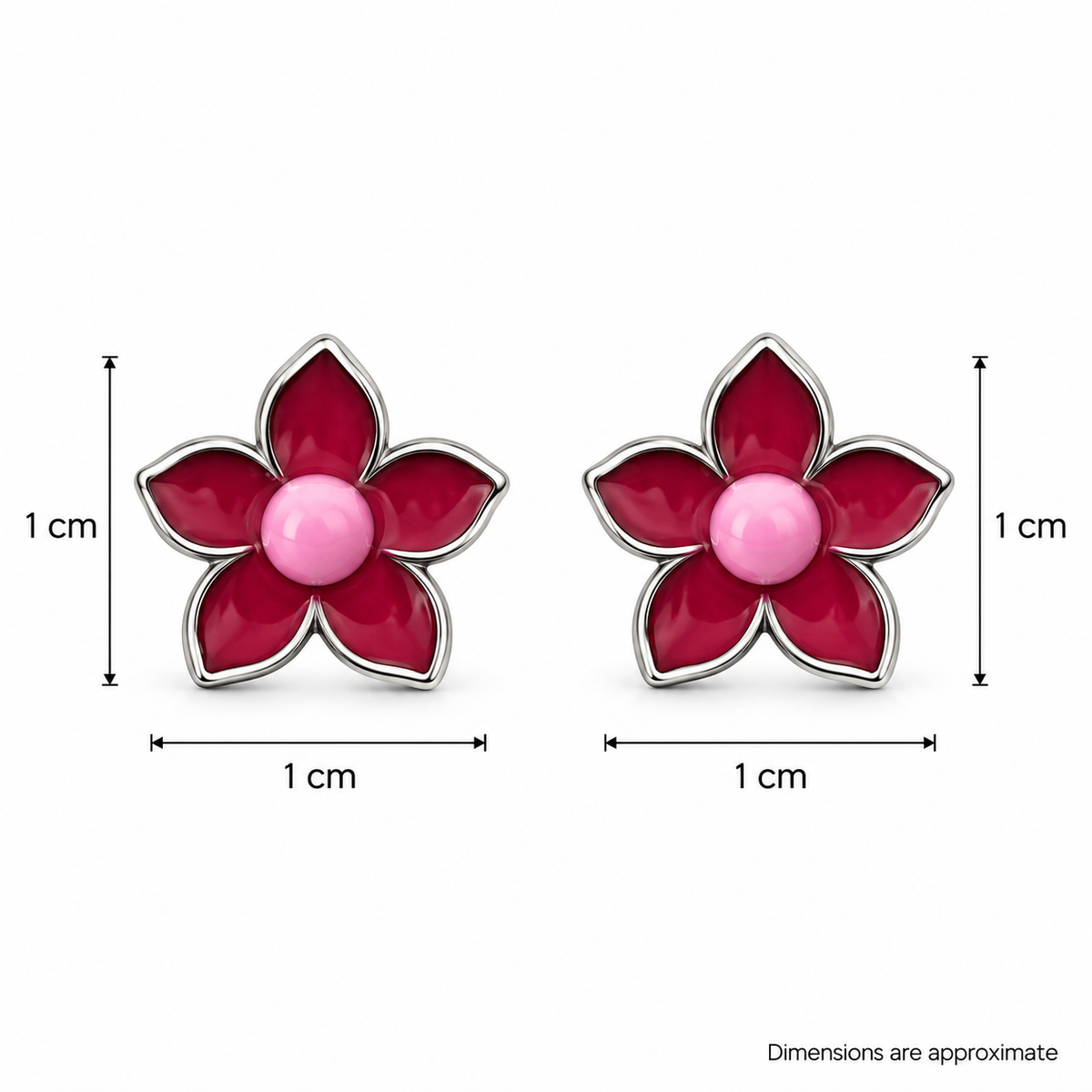 Red Enamel Floral Stud Earrings