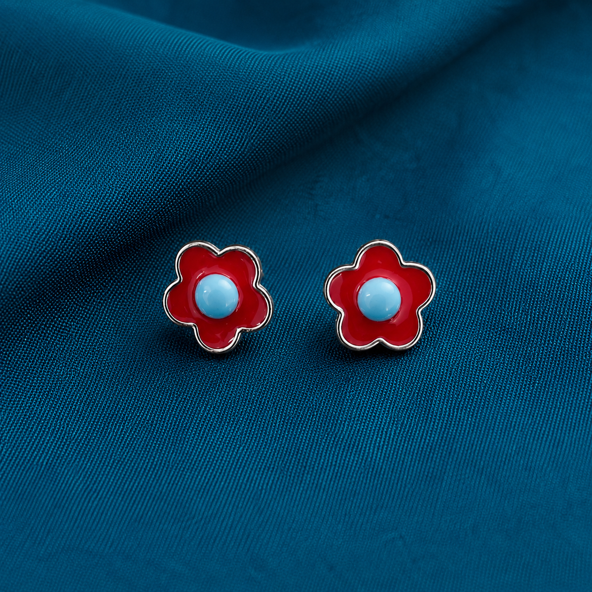 Red Bloom Stud Earrings