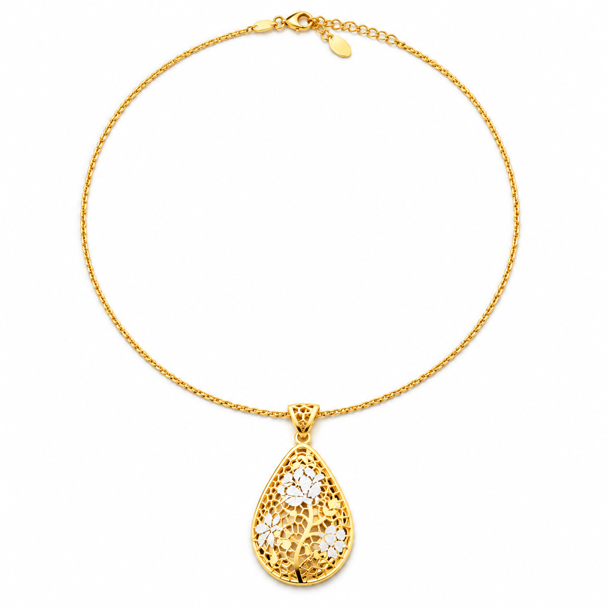 Floral Teardrop Pendant Necklace