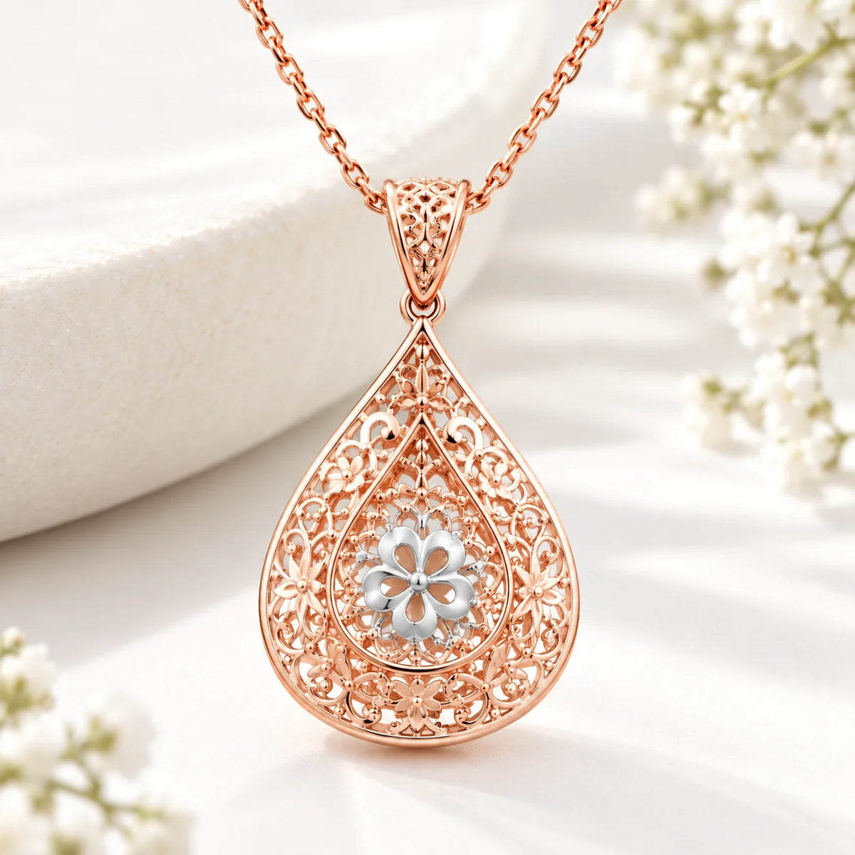 Floral Filigree Drop Pendant