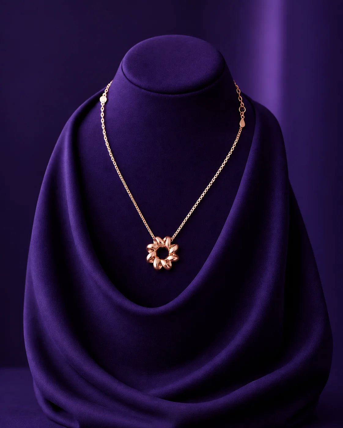 Rose Gold Petal Circle Pendant Necklace