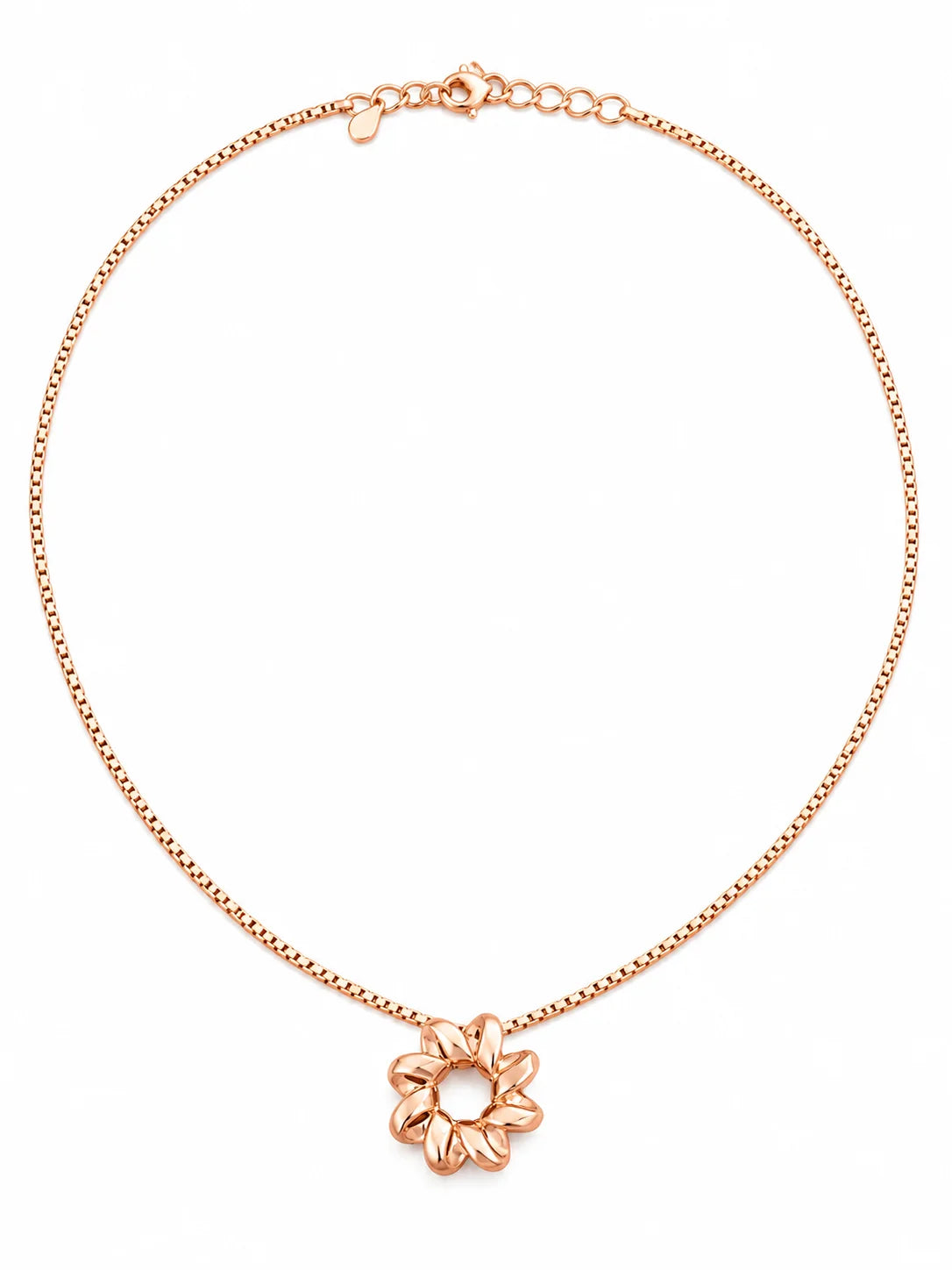 Rose Gold Petal Circle Pendant Necklace