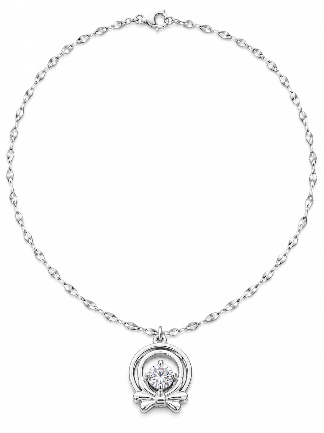 Silver Bow Circle Pendant Necklace