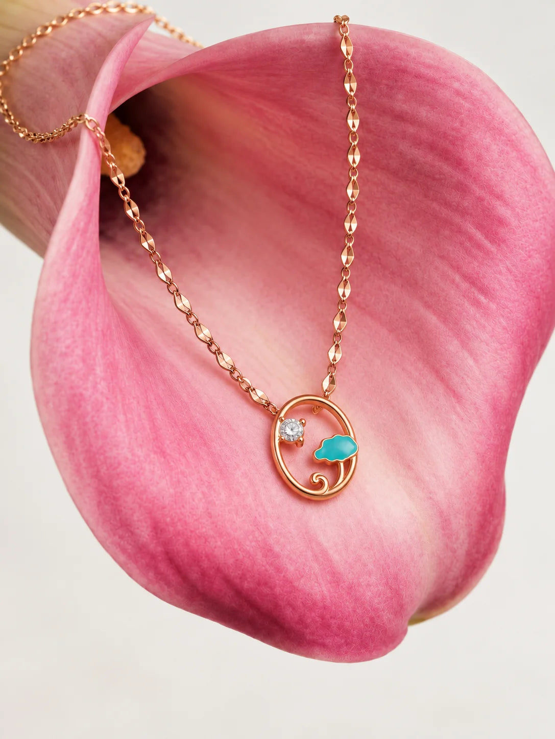 Rose Gold Turquoise Tree Pendant Necklace