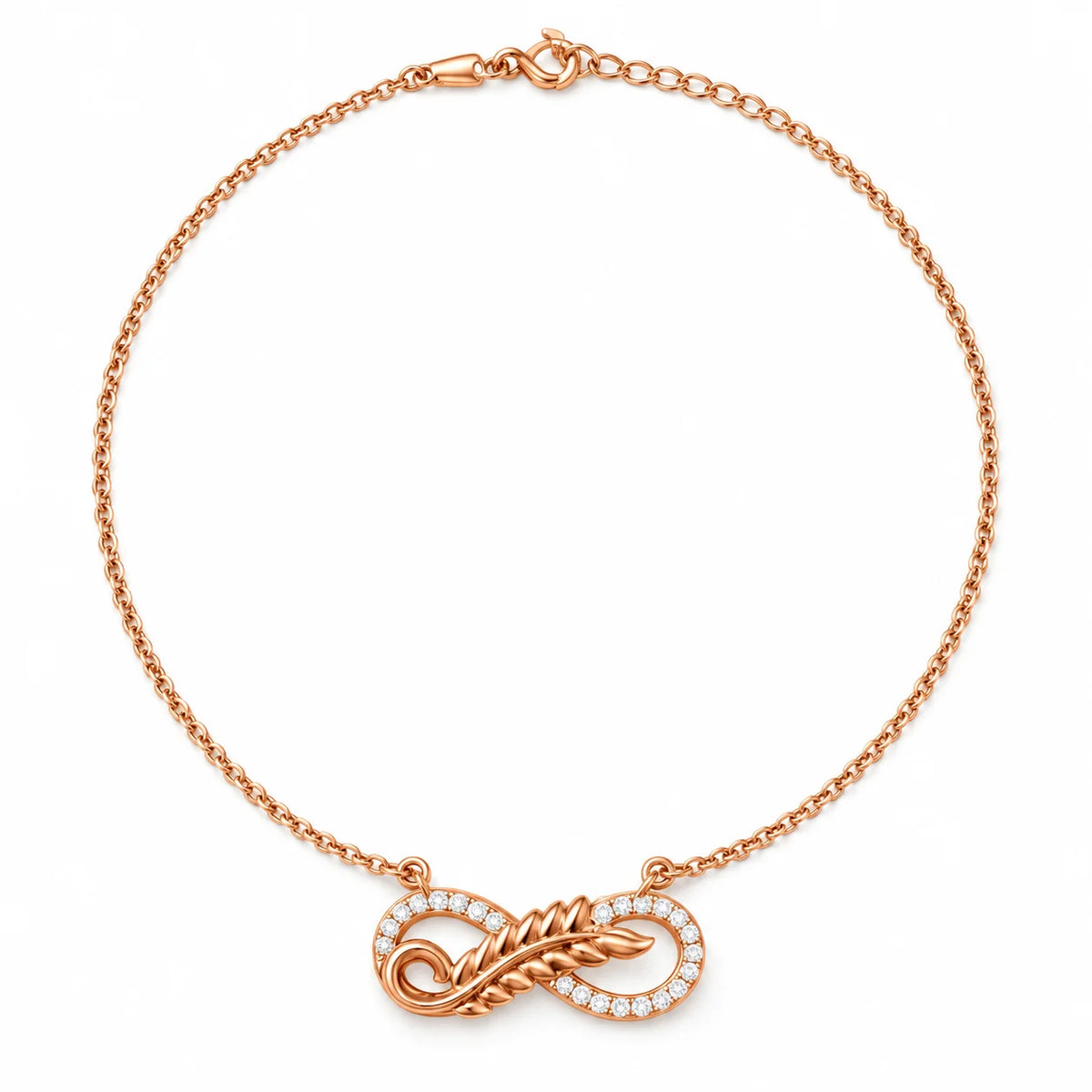 Rose Gold Infinity Feather Necklace