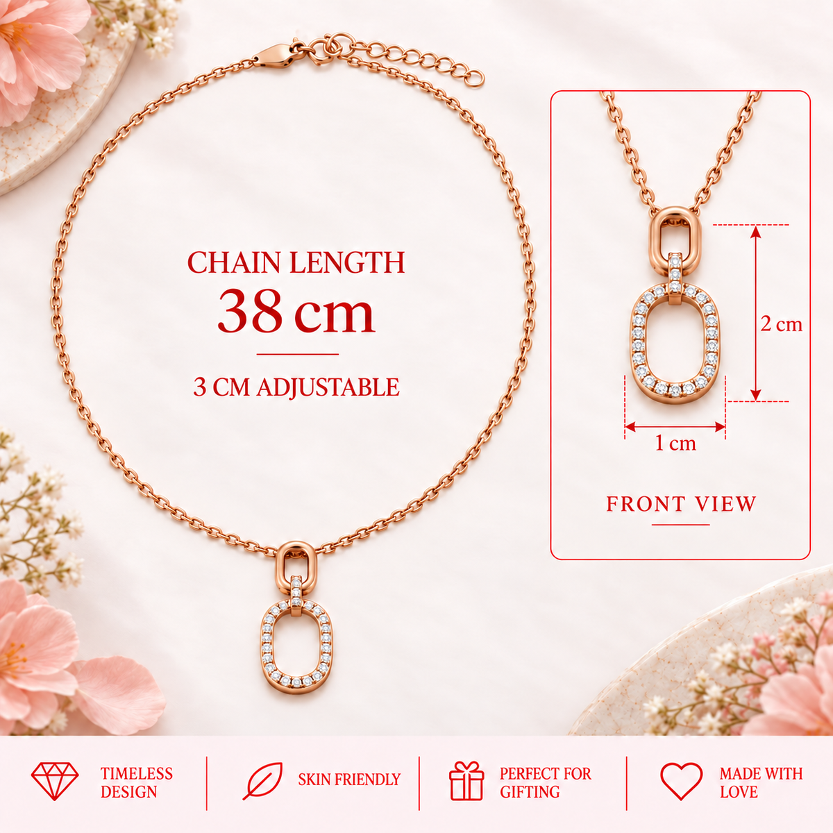 Rose Gold Oval Pendant Necklace