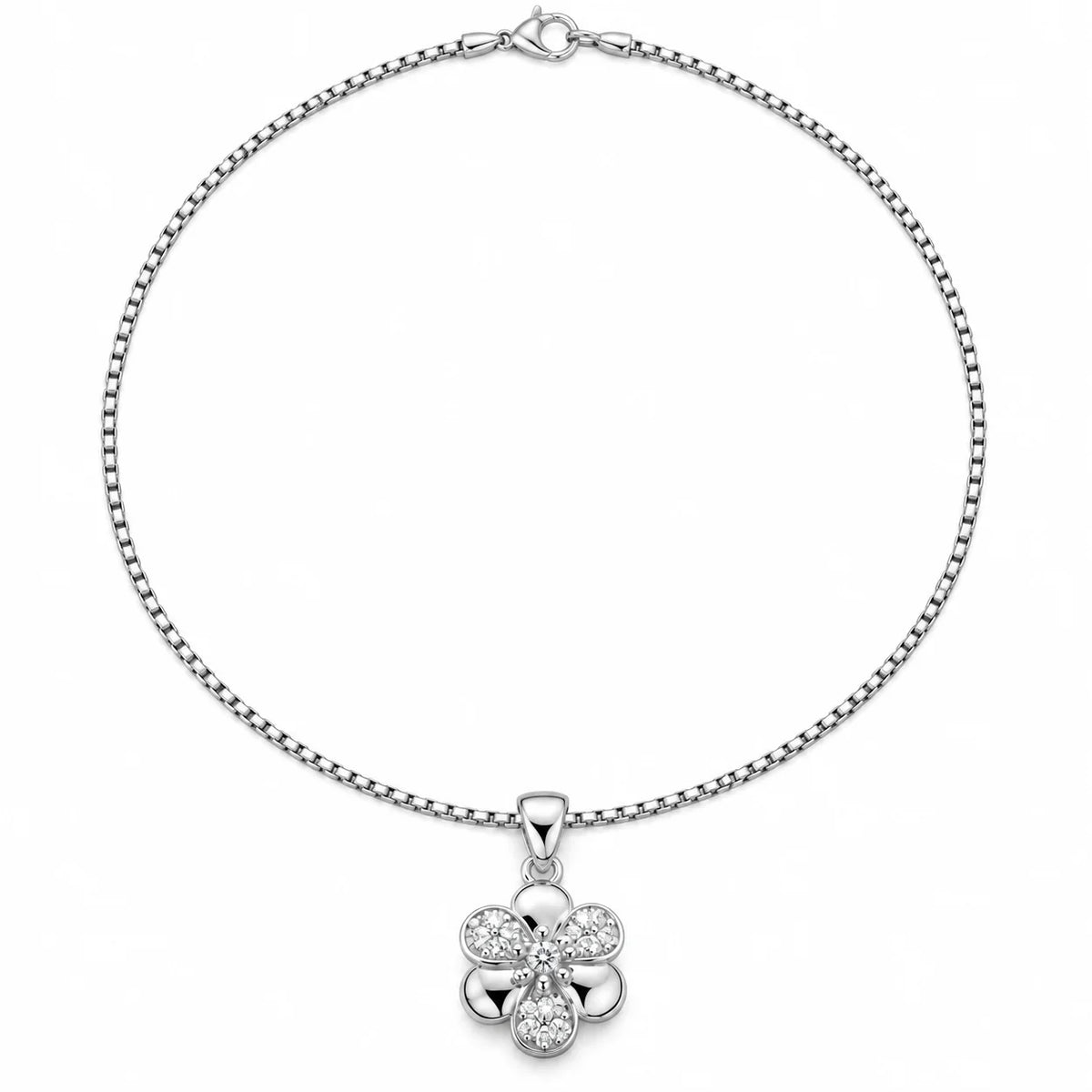 Twinklitz Sterling Silver Flower White Diamond Kids Pendant