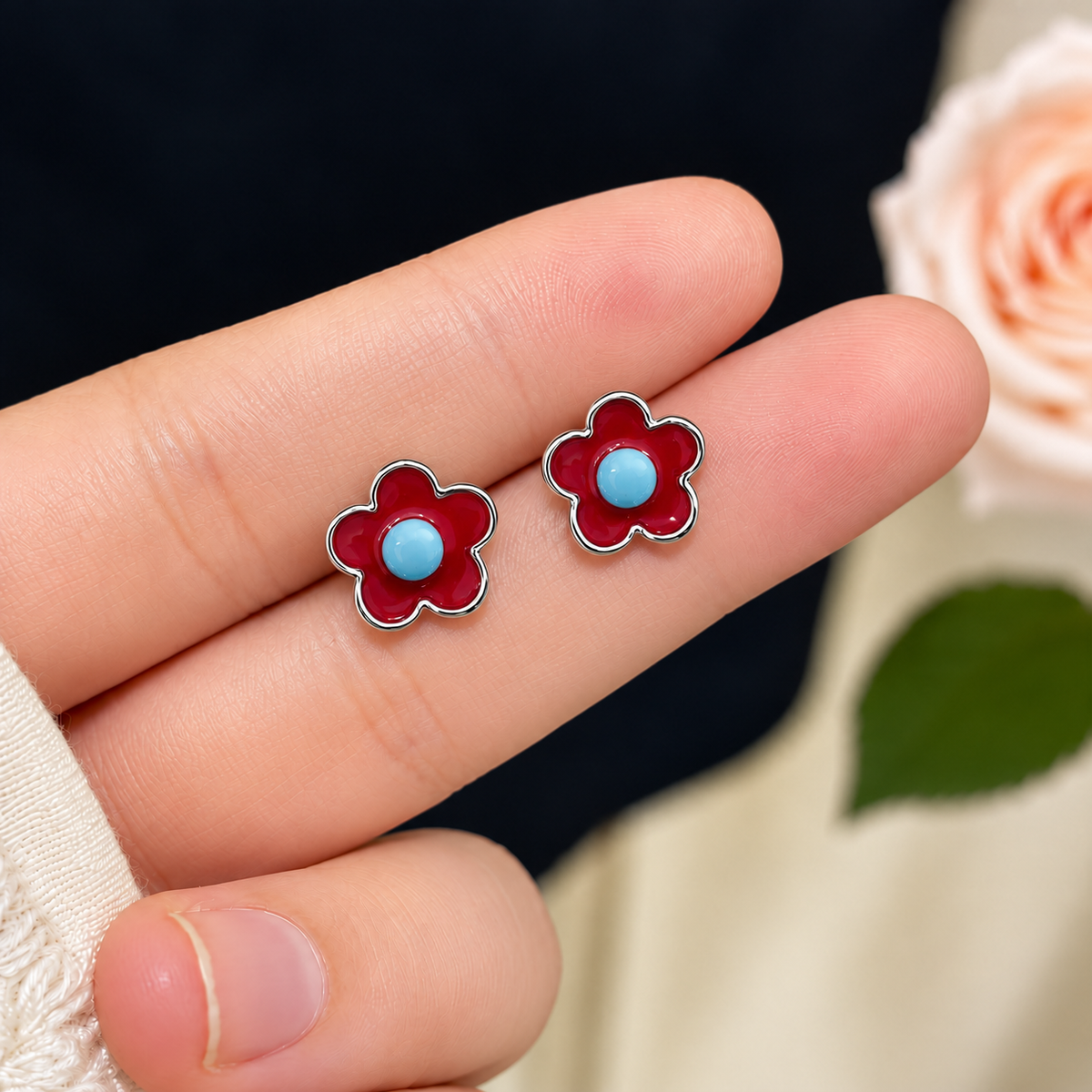 Red Bloom Stud Earrings