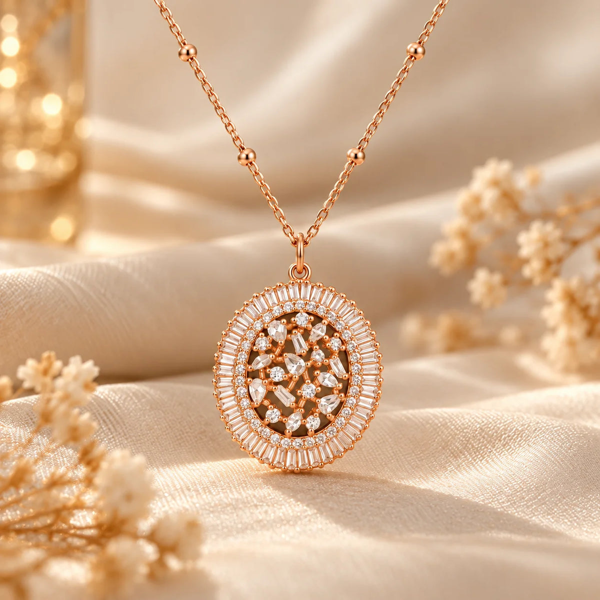 Elegant Oval Zircon Pendant Necklace