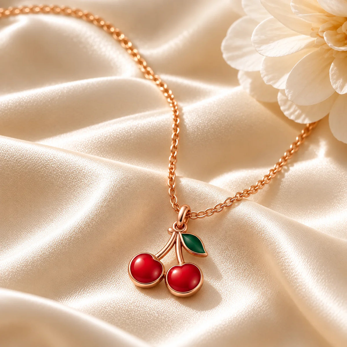 Rose Gold Cherry Charm Necklace