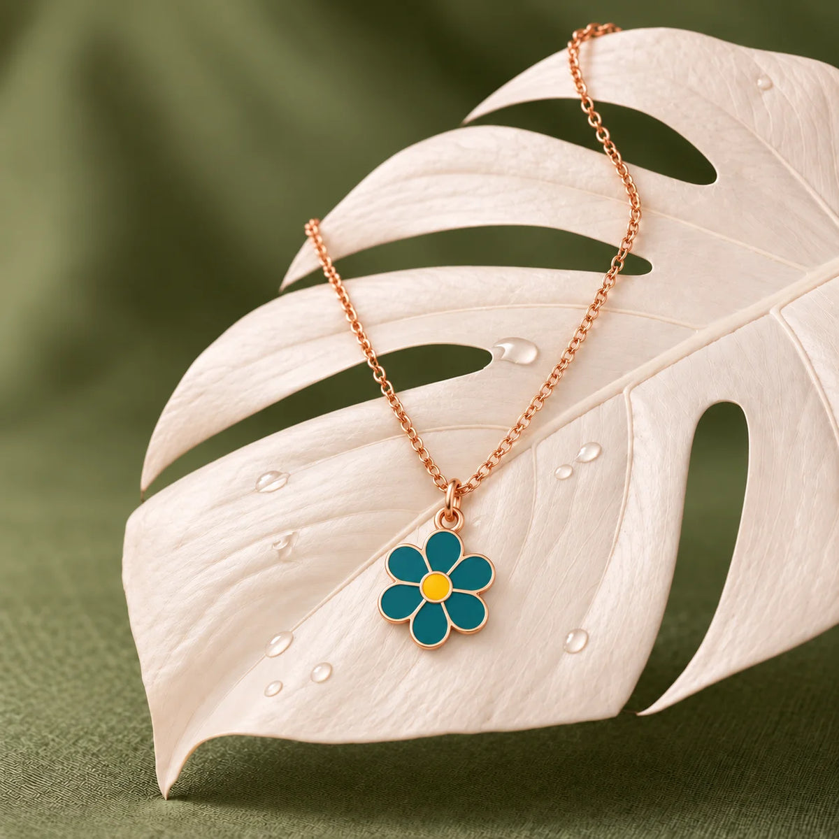 Teal Blossom Charm Necklace