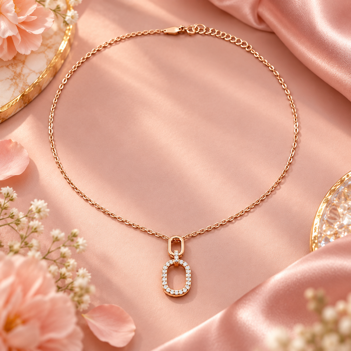 Rose Gold Oval Pendant Necklace