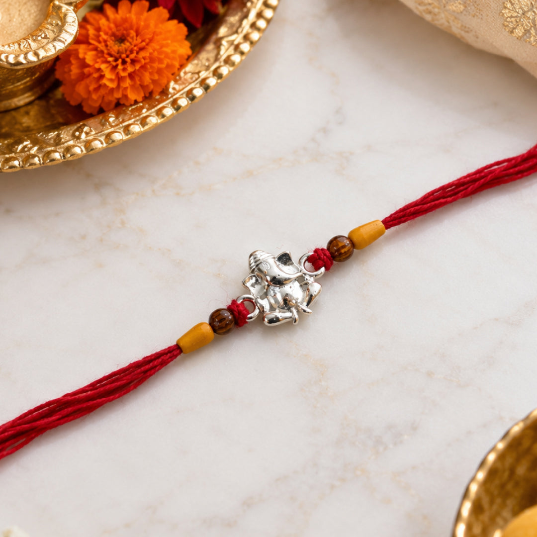 Twinklitz Divine Ganesha Sterling Silver Rakhi - front view