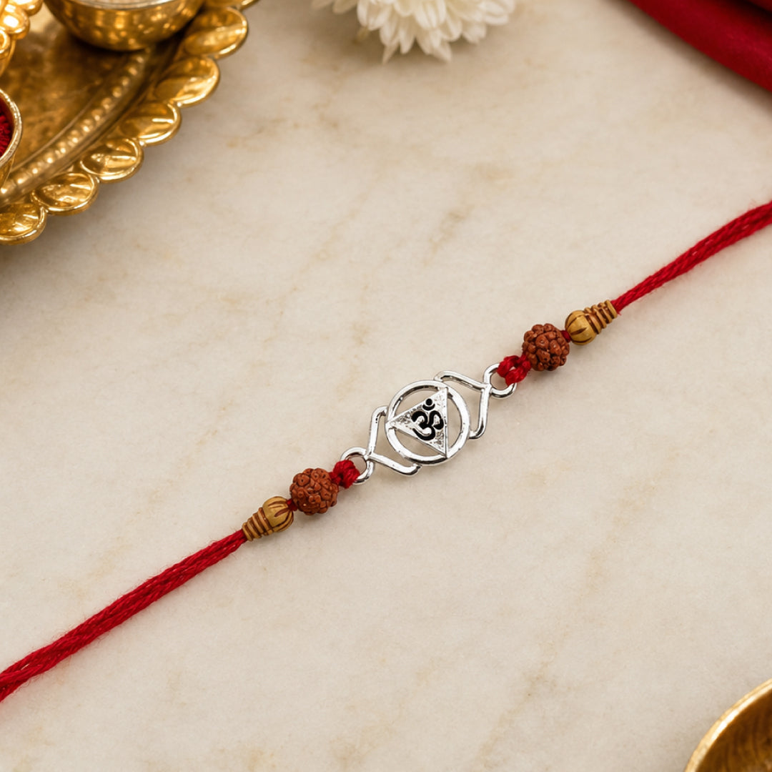 Twinklitz Designer 925 Sterling Silver Om Rakhi - front view