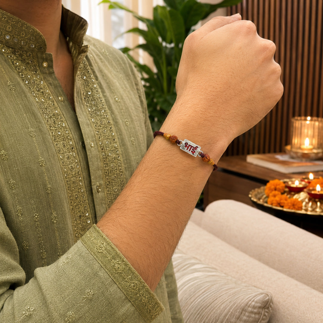 Twinklitz Classic Bhai Sterling Silver Rakhi - close-up view