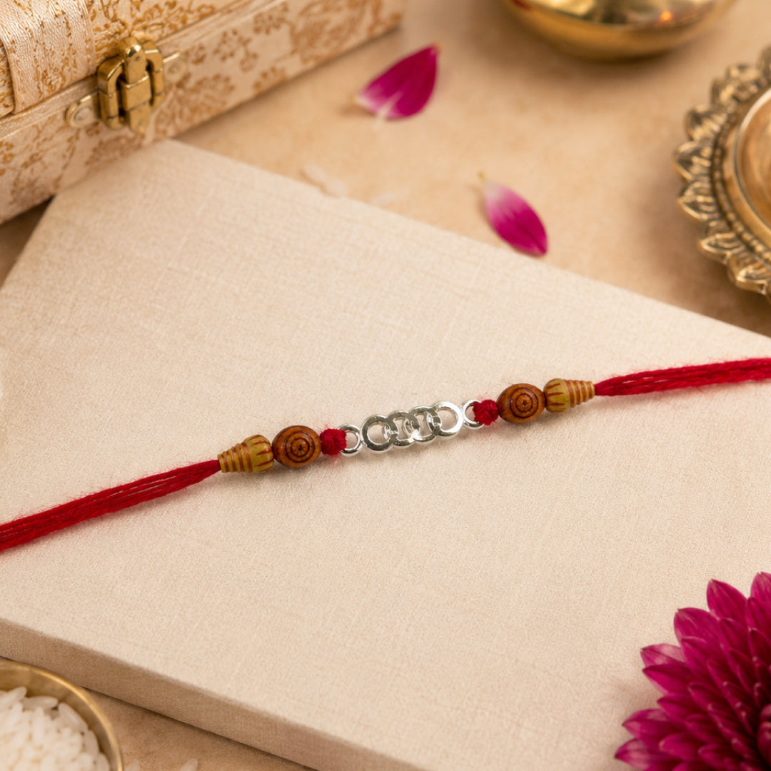 Twinklitz Linked Circle 925 Sterling Silver Rakhi - front view