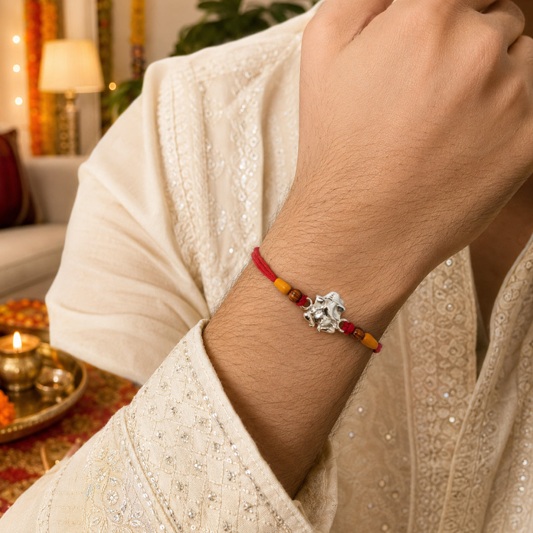 Twinklitz Divine Ganesha Sterling Silver Rakhi - close-up view