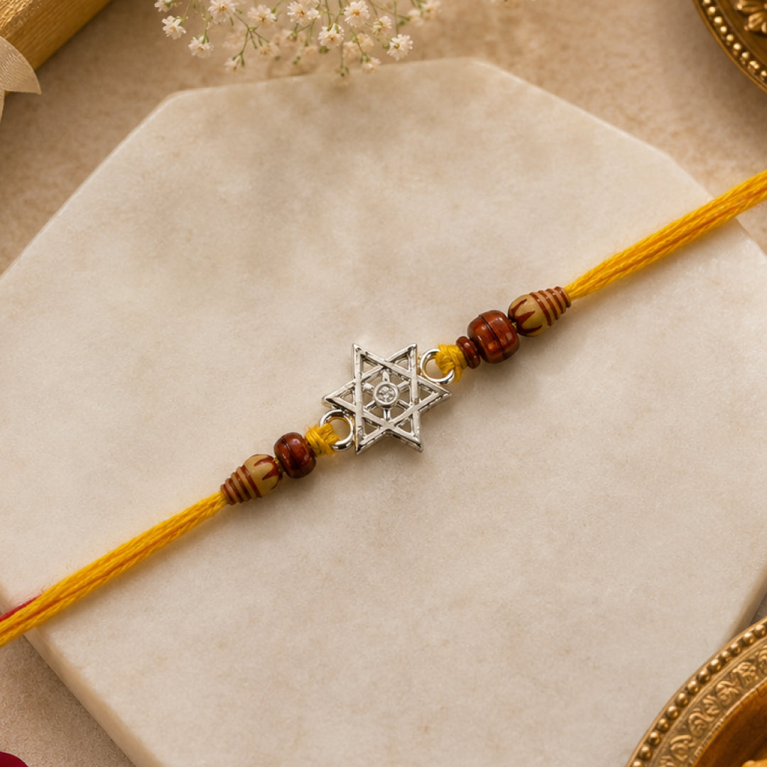 Twinklitz Star Symbol Sterling Silver Rakhi - front view
