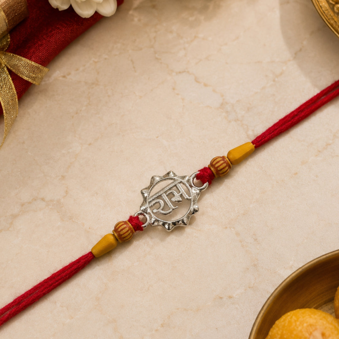 Twinklitz Lord Ram Sterling Silver Rakhi - front view