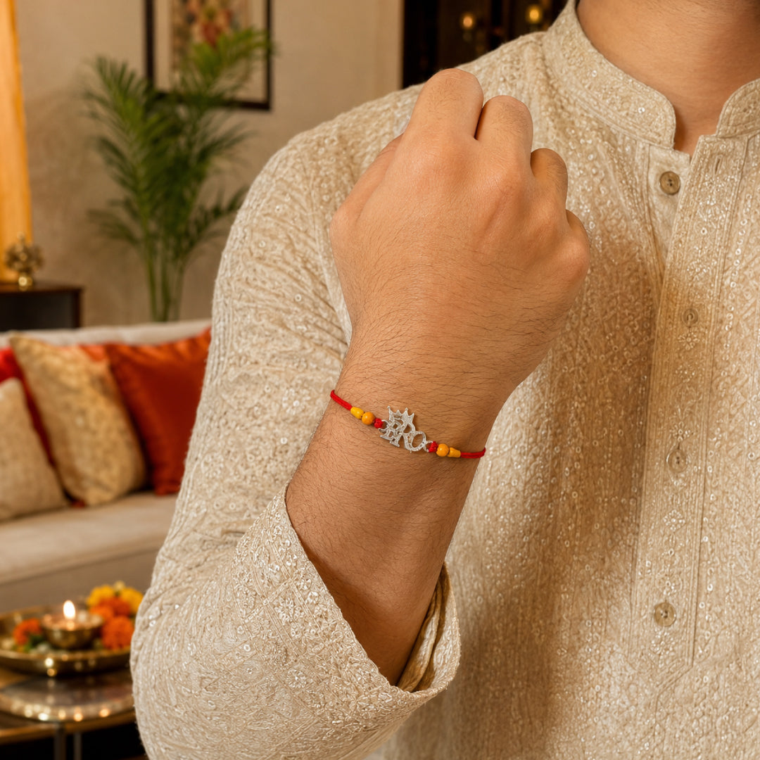 Twinklitz Designer 925 Sterling Silver Bro Rakhi - close-up view