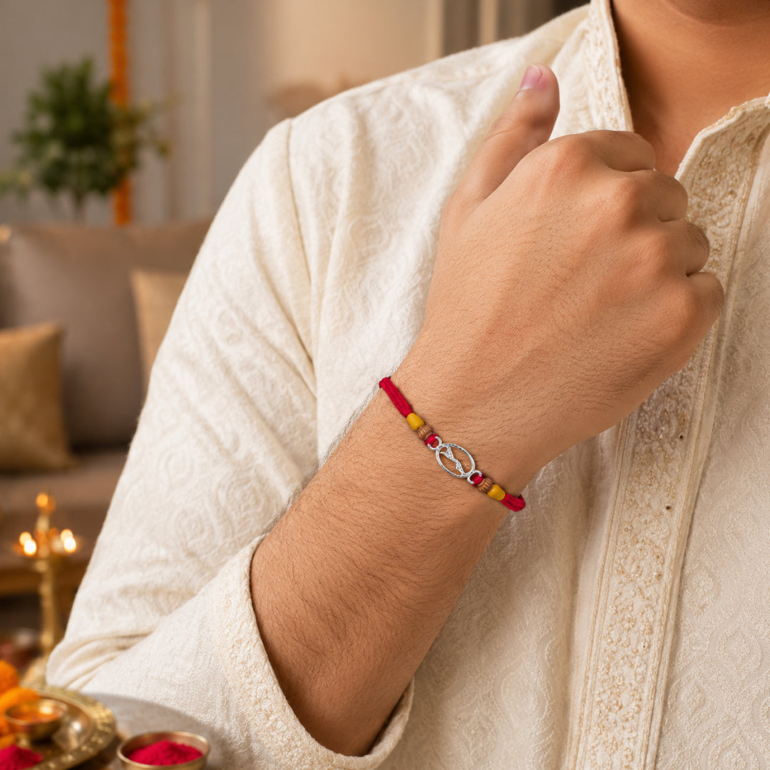Twinklitz Jaguar Motif Sterling Silver Rakhi - close-up view