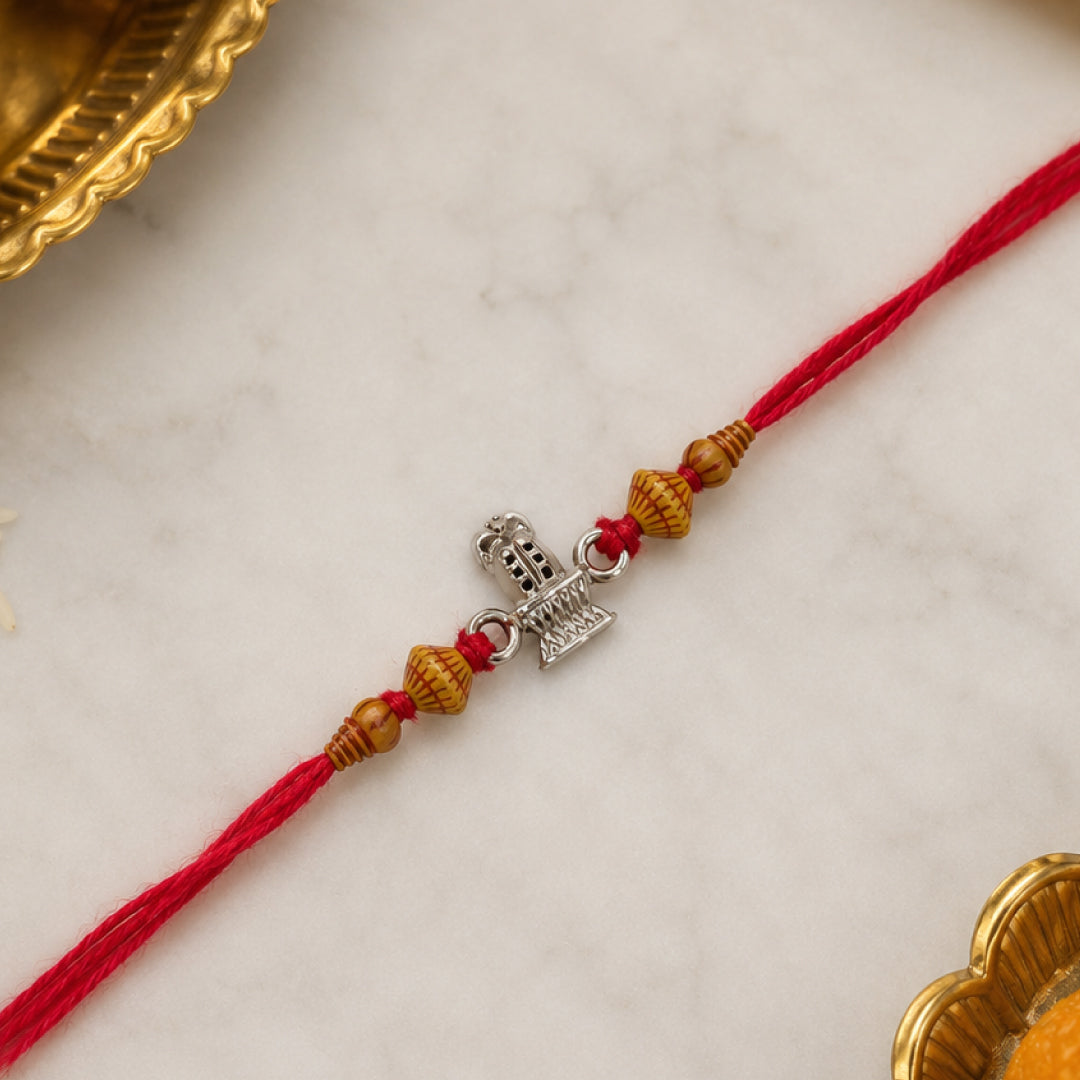 Twinklitz Sterling Silver Lord Shiva Shivling Rakhi - front view
