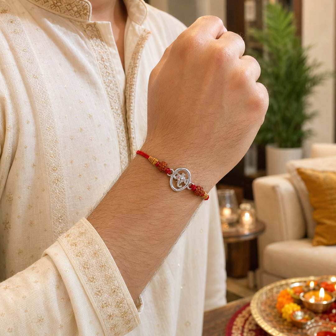 Twinklitz Ganpati Rudraksha Sterling Silver Rakhi - close-up view