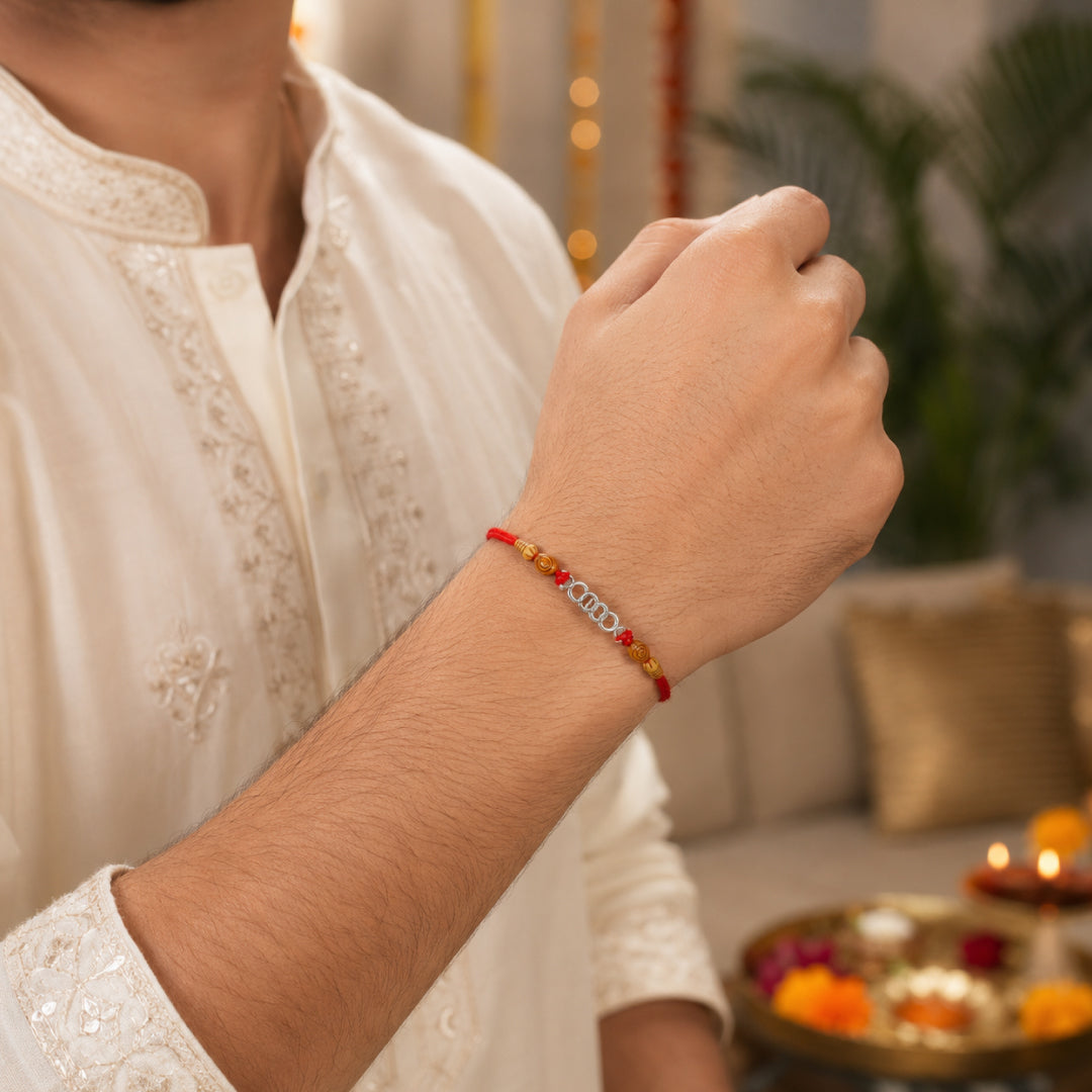 Twinklitz Linked Circle 925 Sterling Silver Rakhi - close-up view