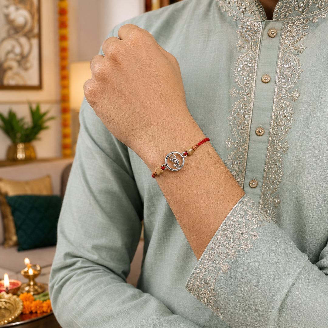 Twinklitz Divine Trishul Sterling Silver Rakhi - close-up view
