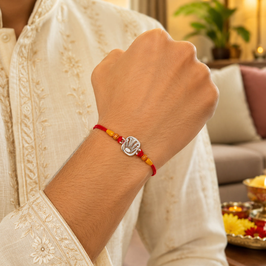 Twinklitz 925 Sterling Silver Royal Crown Rakhi - close-up view